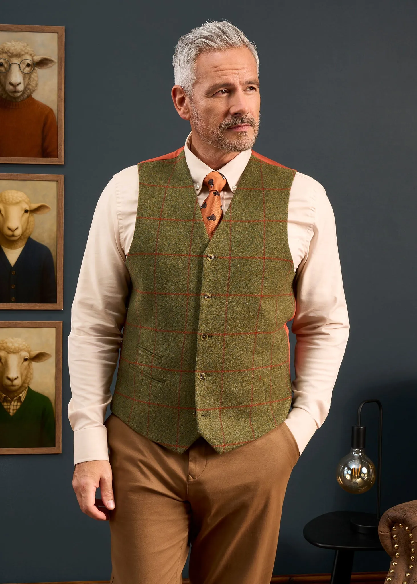 Combrook Men's Tweed Water Repellent Lined-Back Waistcoat in Reed - Regular Fit sold by Alan Paine product image thumbnail 2