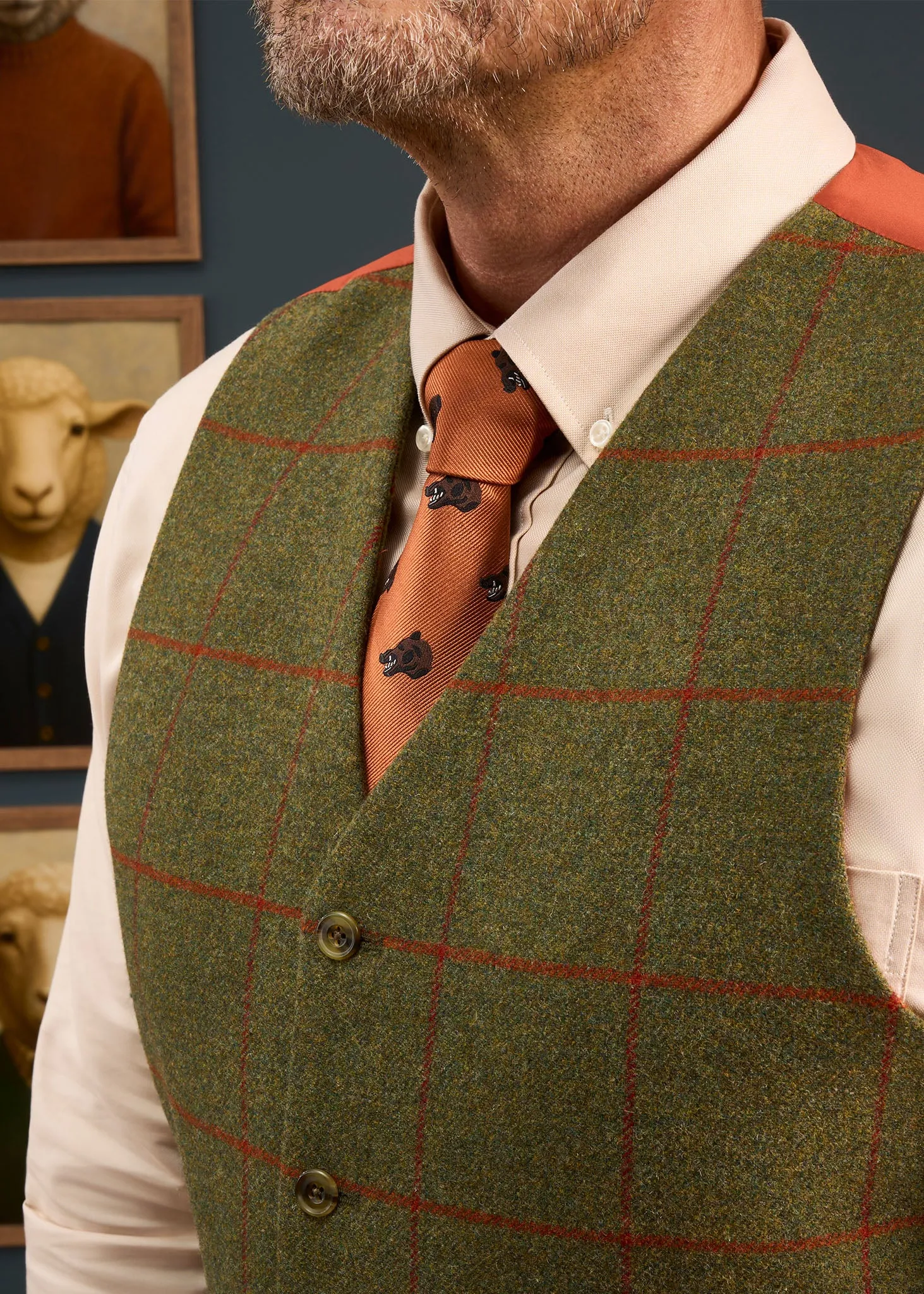 Combrook Men's Tweed Water Repellent Lined-Back Waistcoat in Reed - Regular Fit sold by Alan Paine product image thumbnail 3
