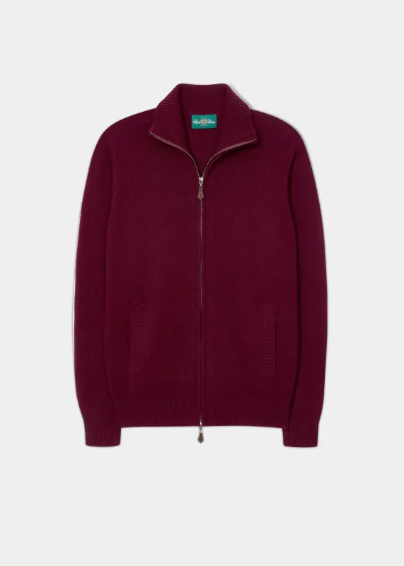 Ballater Lambswool Zipped Jumper in Bordeaux - Regular Fit sold by Alan Paine
