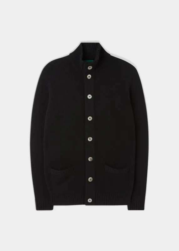 Landford Men's Lambswool Buttoned Jumper In Black - Regular Fit sold by Alan Paine