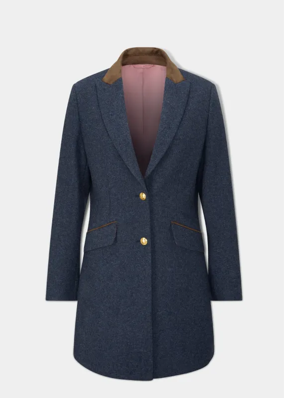 Surrey Ladies Mid-Thigh Tweed Coat In Blue - Regular Fit sold by Alan Paine