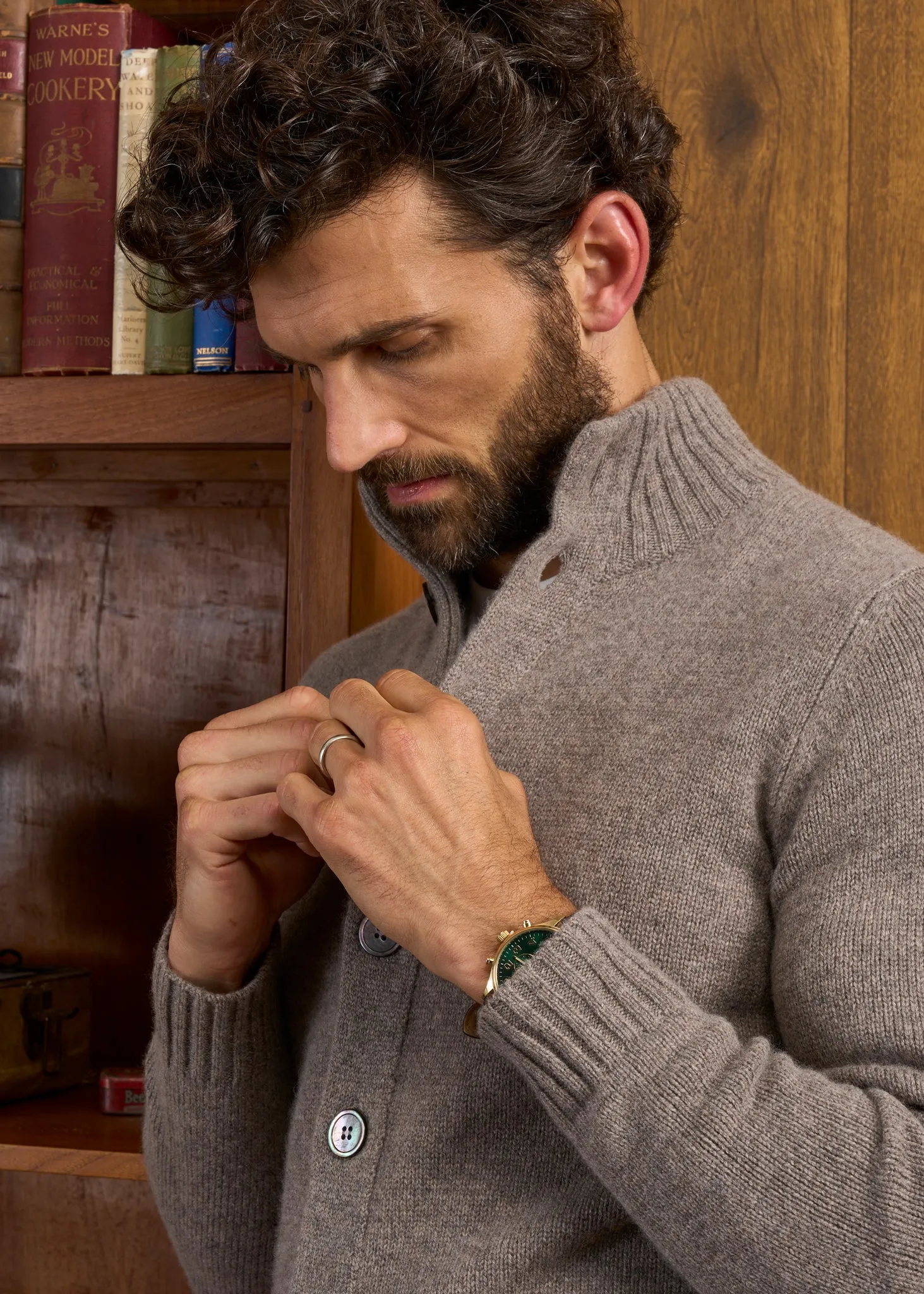Landford Men's Lambswool Buttoned Jumper In Vole - Regular Fit sold by Alan Paine product image thumbnail 5