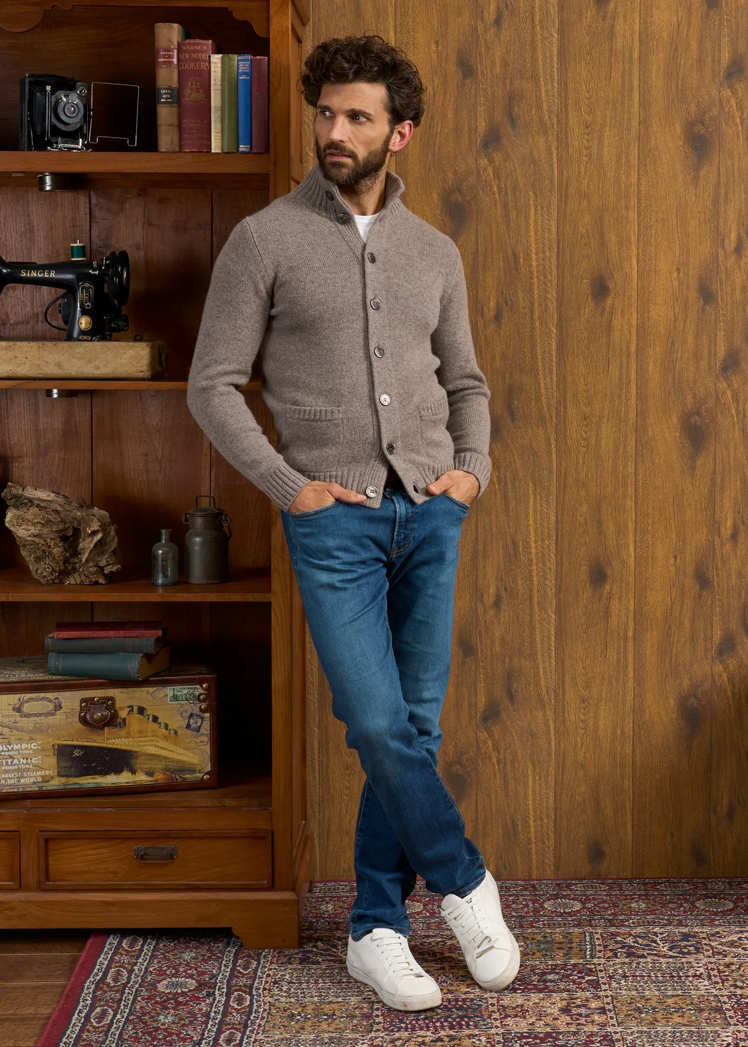 Landford Men's Lambswool Buttoned Jumper In Vole - Regular Fit sold by Alan Paine product image thumbnail 2