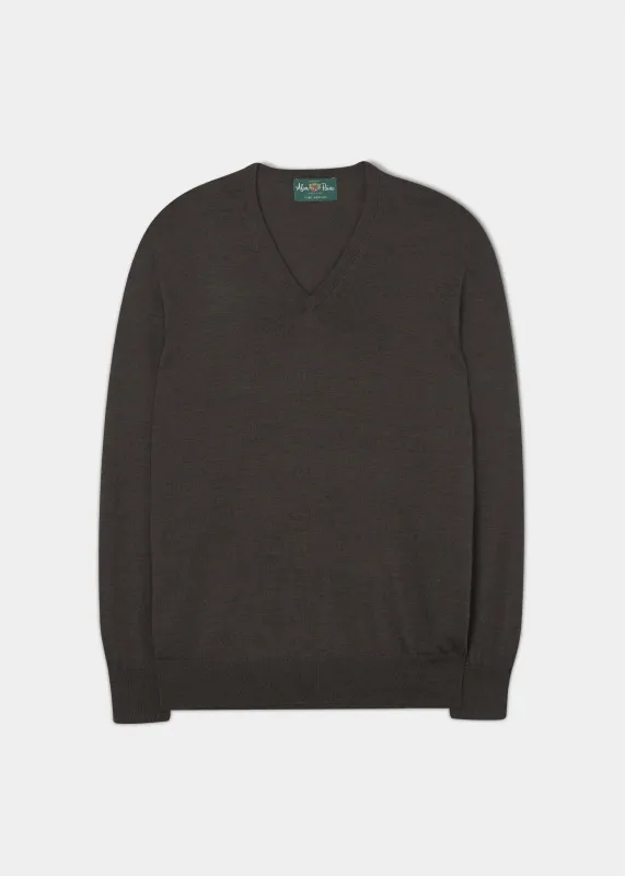 Millbreck Merino Wool Jumper in Dark Brown - Regular Fit sold by Alan Paine