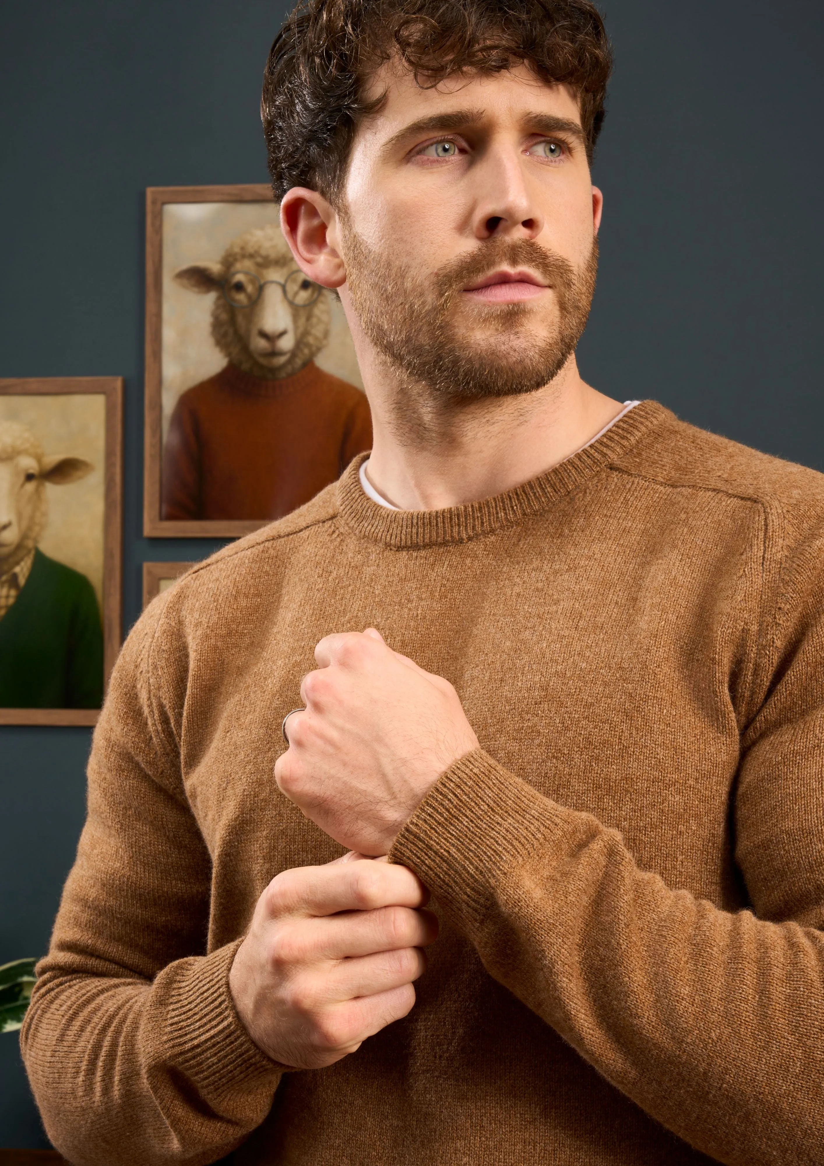 Lenzie Men's Lambswool Jumper In Driftwood - Regular Fit sold by Alan Paine product image thumbnail 2