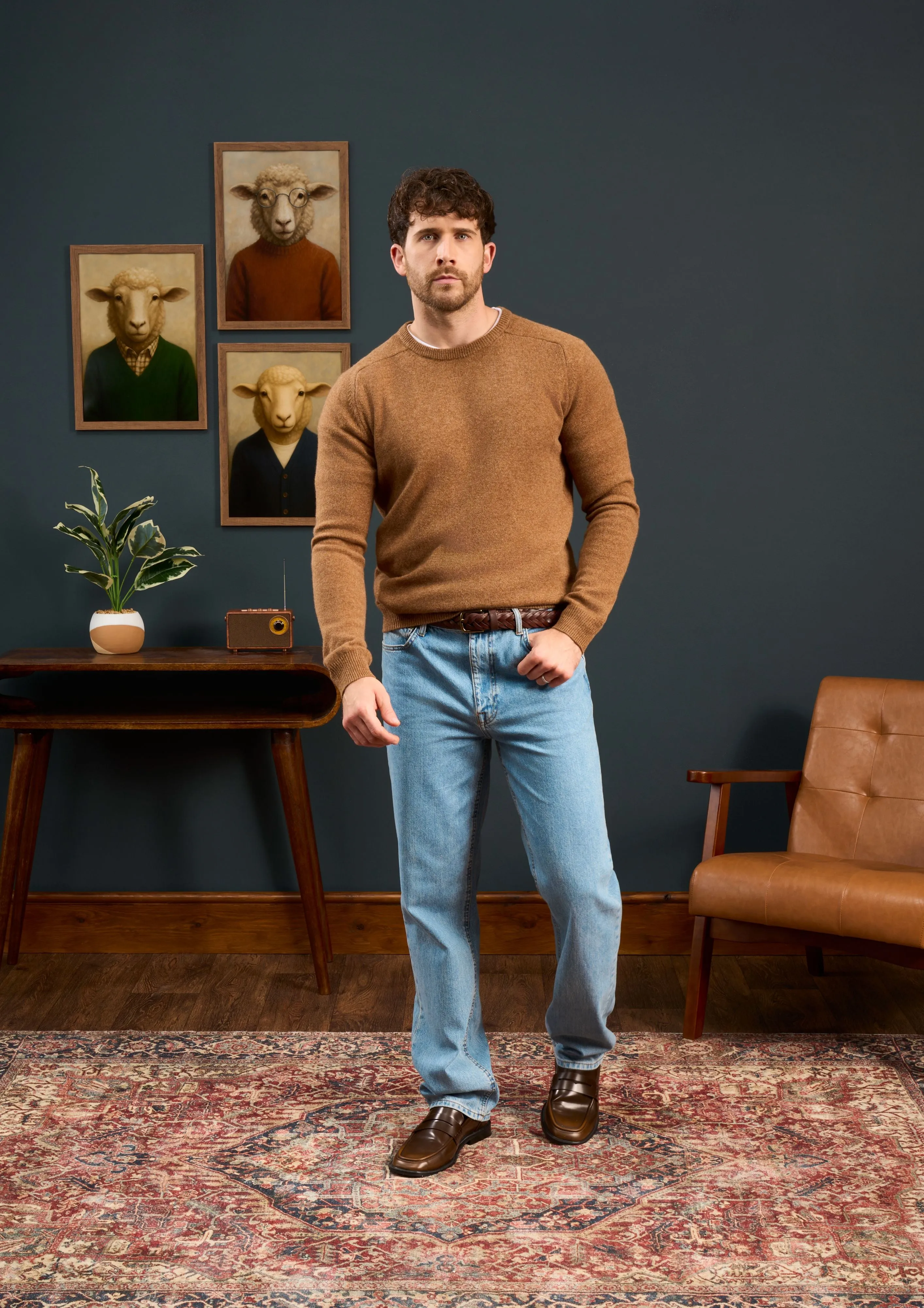 Lenzie Men's Lambswool Jumper In Driftwood - Regular Fit sold by Alan Paine product image thumbnail 5