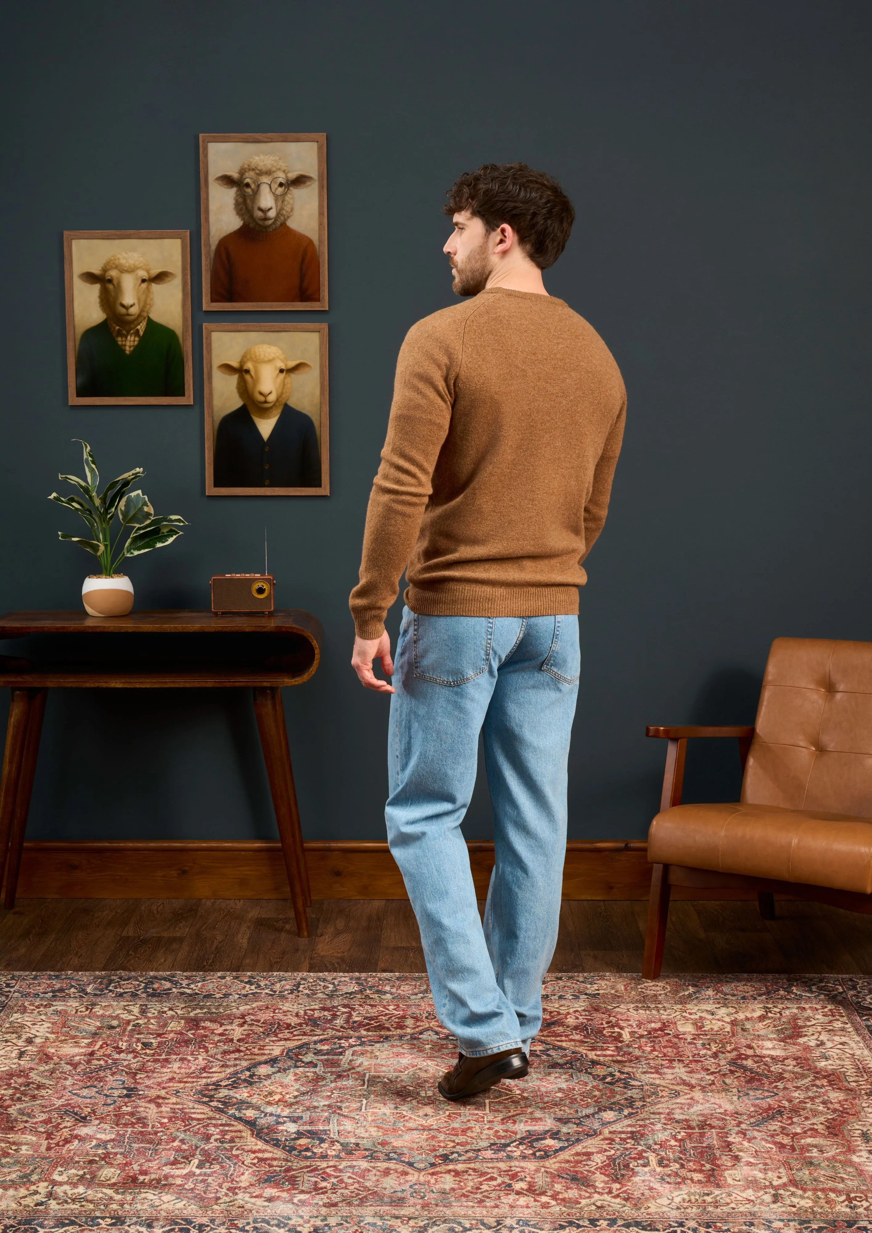 Lenzie Men's Lambswool Jumper In Driftwood - Regular Fit sold by Alan Paine product image thumbnail 4