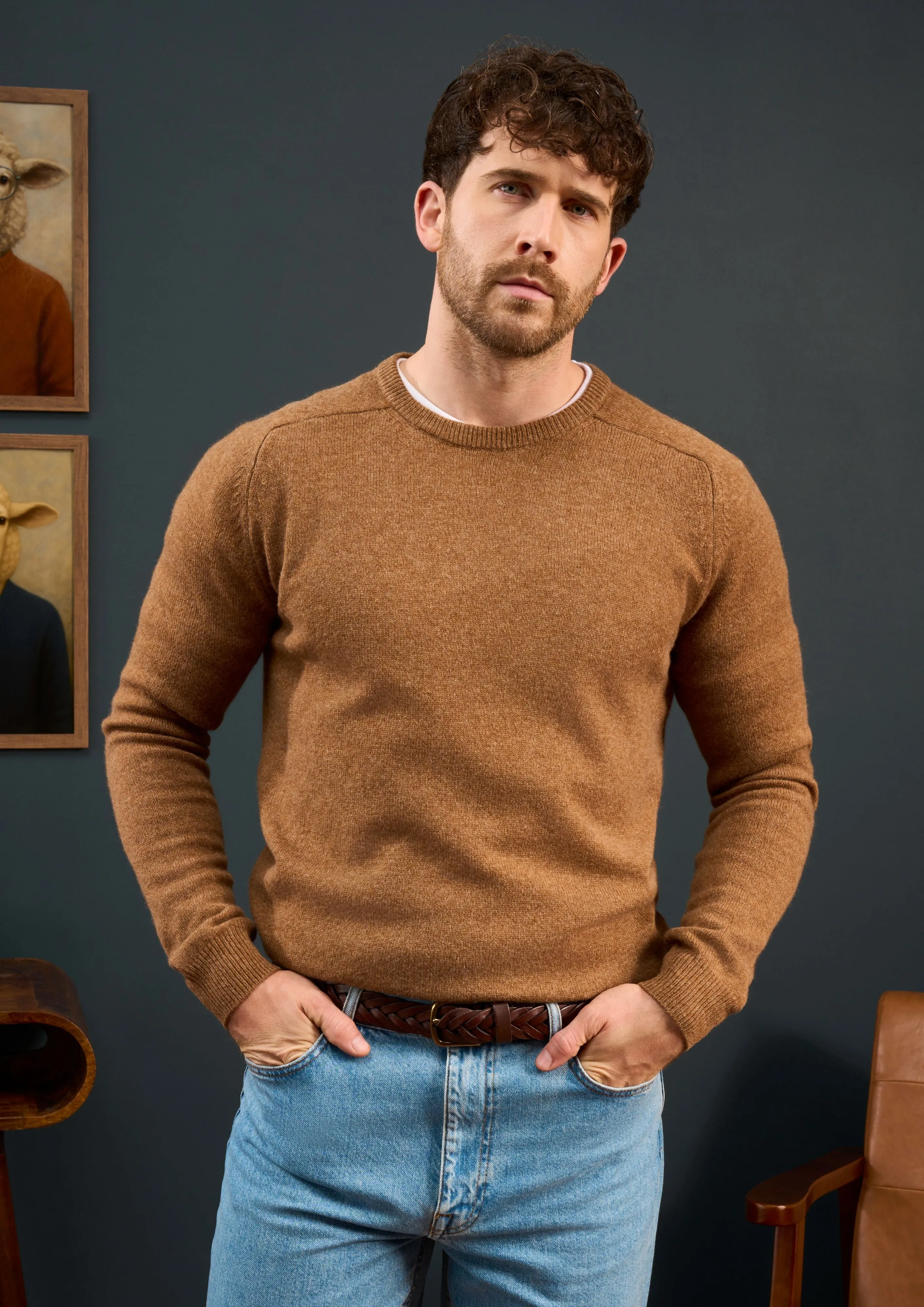 Lenzie Men's Lambswool Jumper In Driftwood - Regular Fit sold by Alan Paine product image thumbnail 3