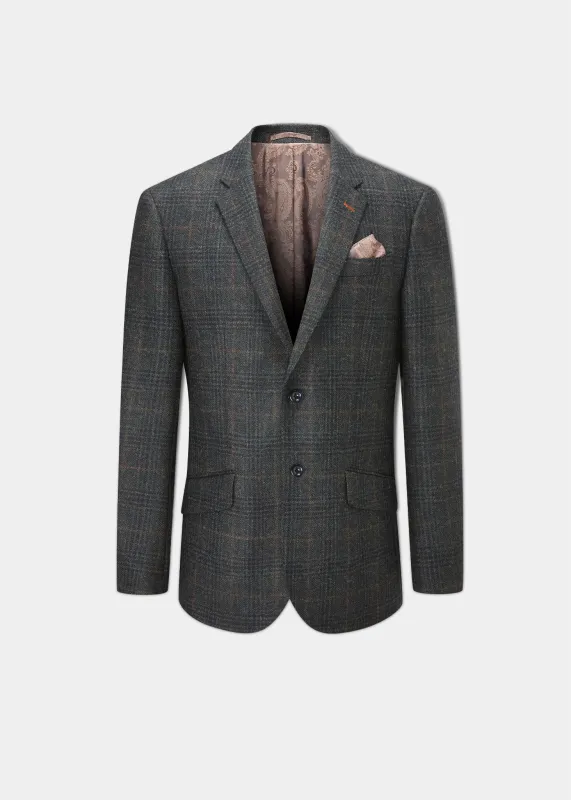 Surrey Tweed Lined Blazer In Green Check - Regular Fit sold by Alan Paine