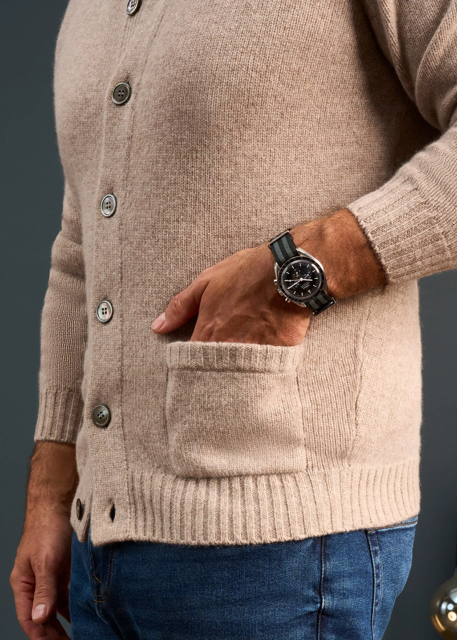 Landford Men's Lambswool Buttoned Jumper In Cobble - Regular Fit sold by Alan Paine product image thumbnail 4