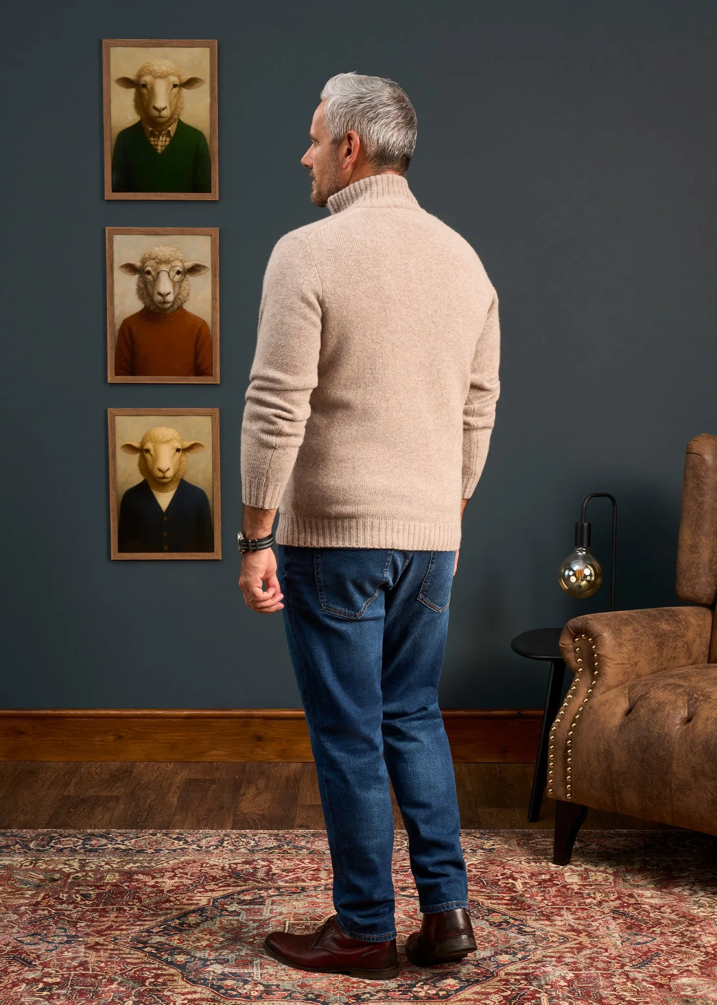 Landford Men's Lambswool Buttoned Jumper In Cobble - Regular Fit sold by Alan Paine product image thumbnail 5