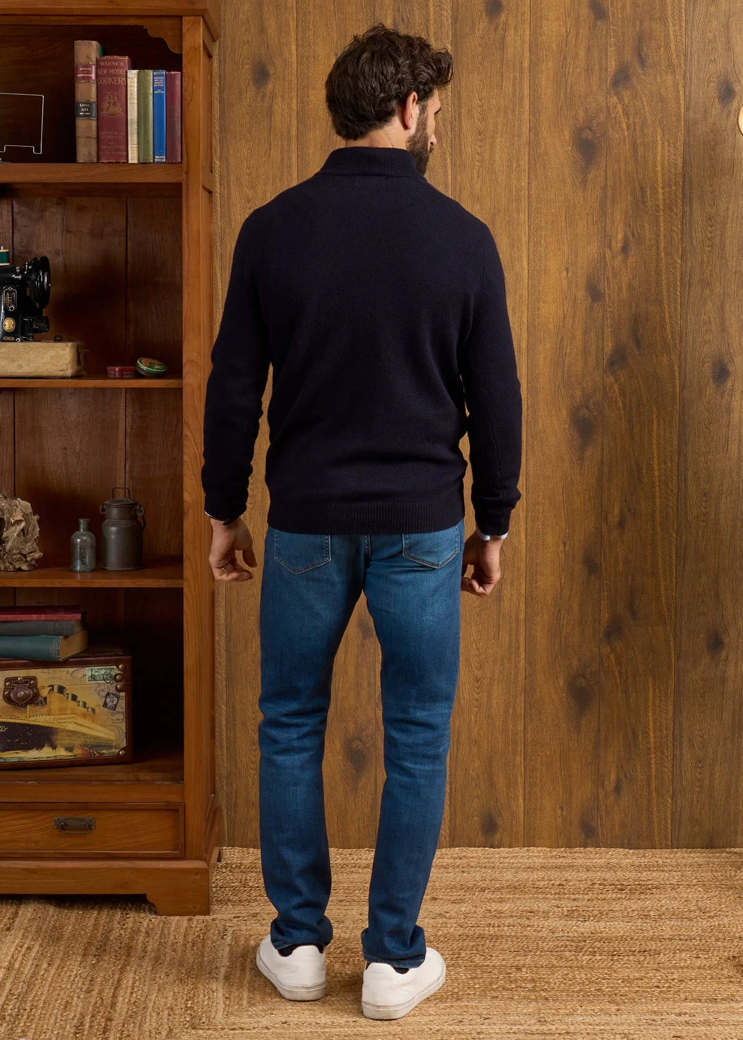 Sutherland Lambswool 1/4 Zip Jumper in Navy - Regular Fit sold by Alan Paine product image thumbnail 5
