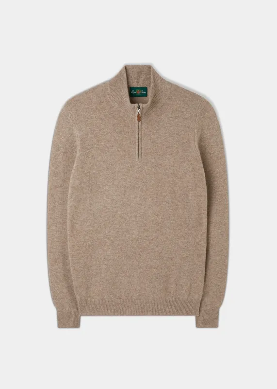 Sutherland Lambswool 1/4 Zip Jumper in Cobble - Regular Fit made by Alan Paine