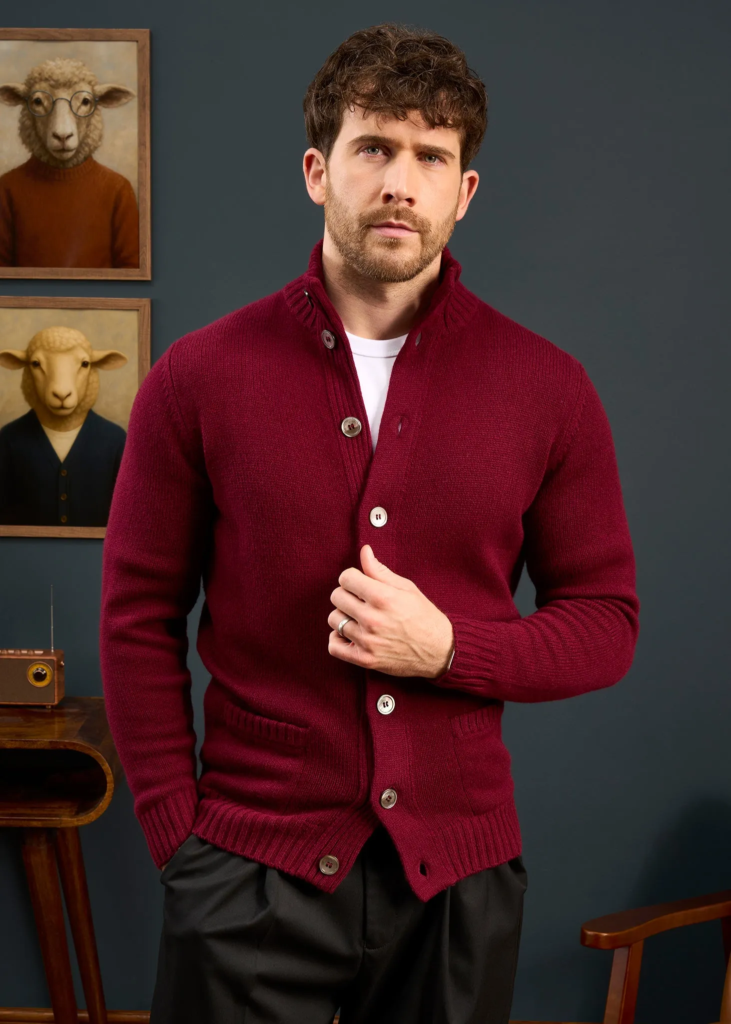 Landford Men's Lambswool Buttoned Jumper In Bordeaux - Regular Fit sold by Alan Paine product image thumbnail 3
