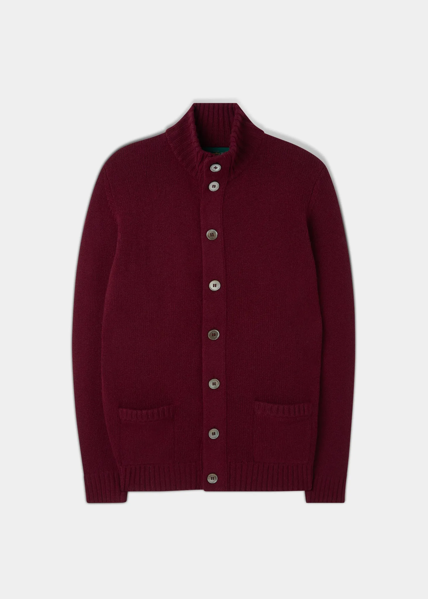 Landford Men's Lambswool Buttoned Jumper In Bordeaux - Regular Fit sold by Alan Paine