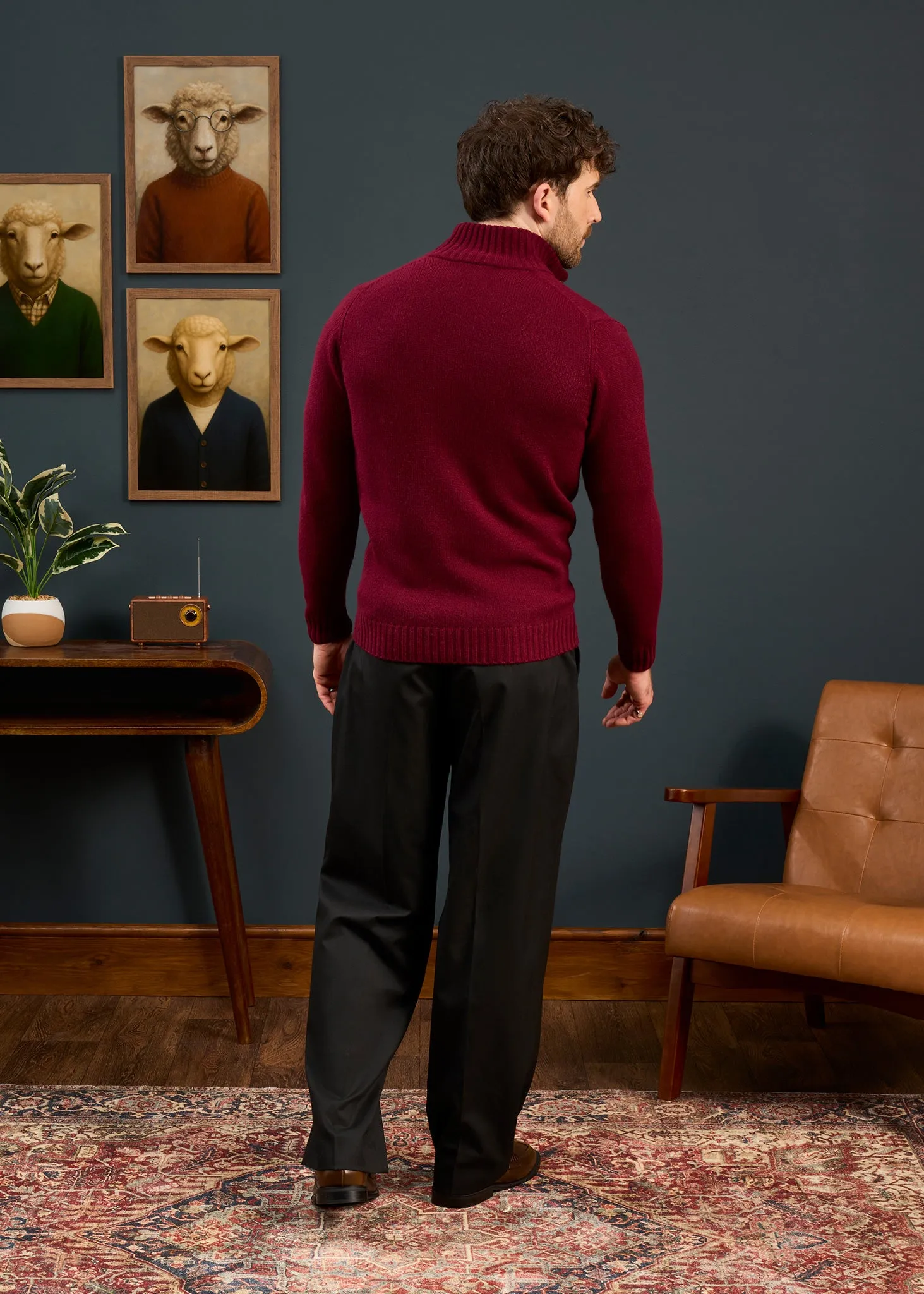 Landford Men's Lambswool Buttoned Jumper In Bordeaux - Regular Fit sold by Alan Paine product image thumbnail 5