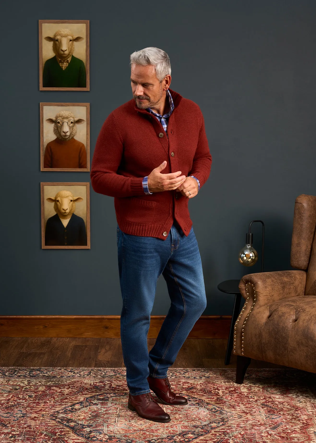 Landford Men's Lambswool Buttoned Jumper In Sienna - Regular Fit sold by Alan Paine product image thumbnail 5