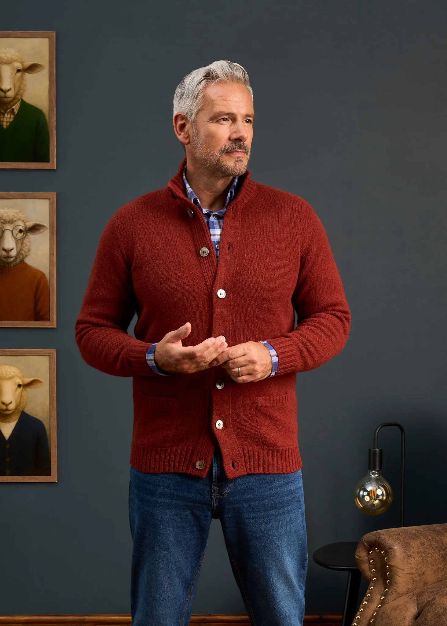 Landford Men's Lambswool Buttoned Jumper In Sienna - Regular Fit sold by Alan Paine product image thumbnail 2