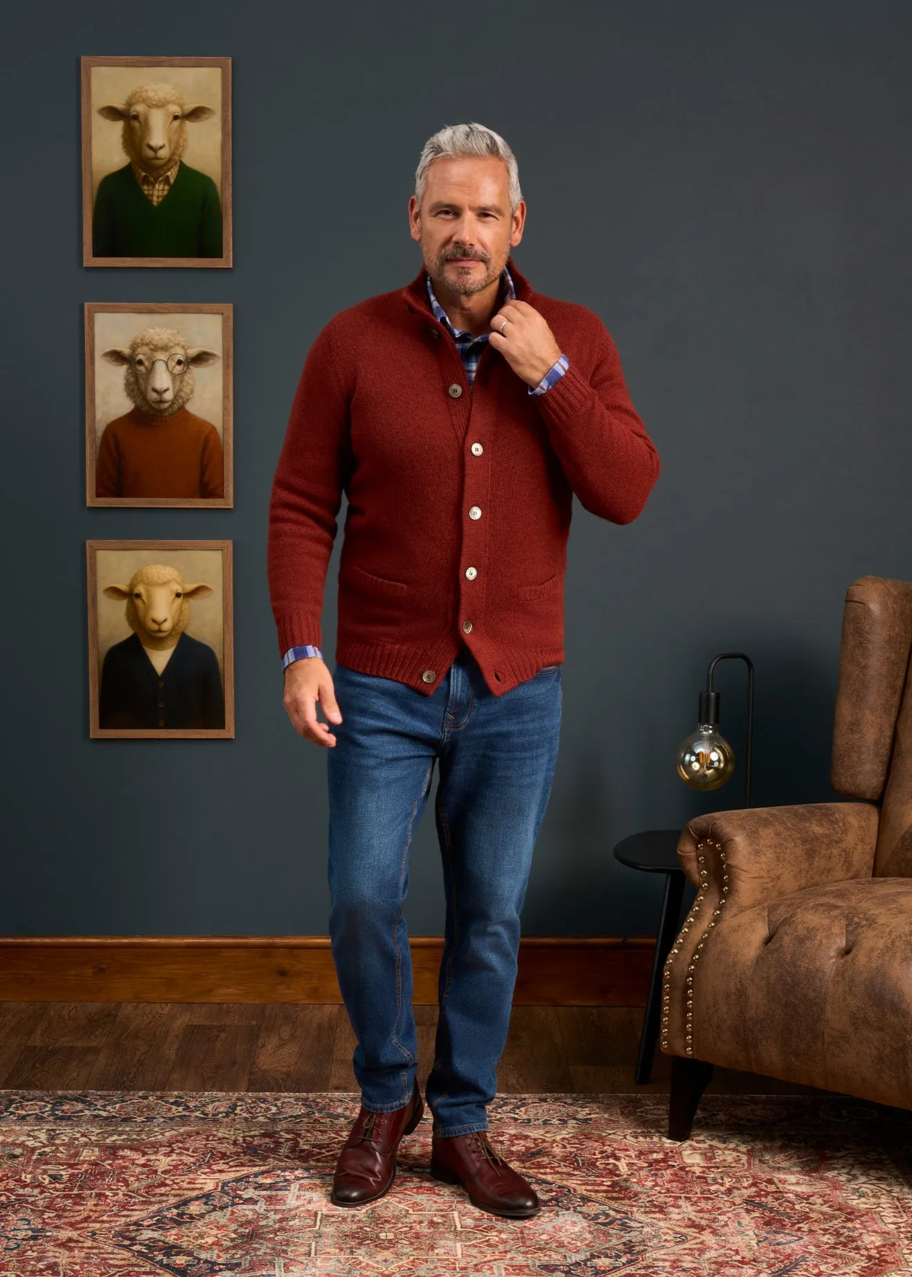 Landford Men's Lambswool Buttoned Jumper In Sienna - Regular Fit sold by Alan Paine product image thumbnail 4