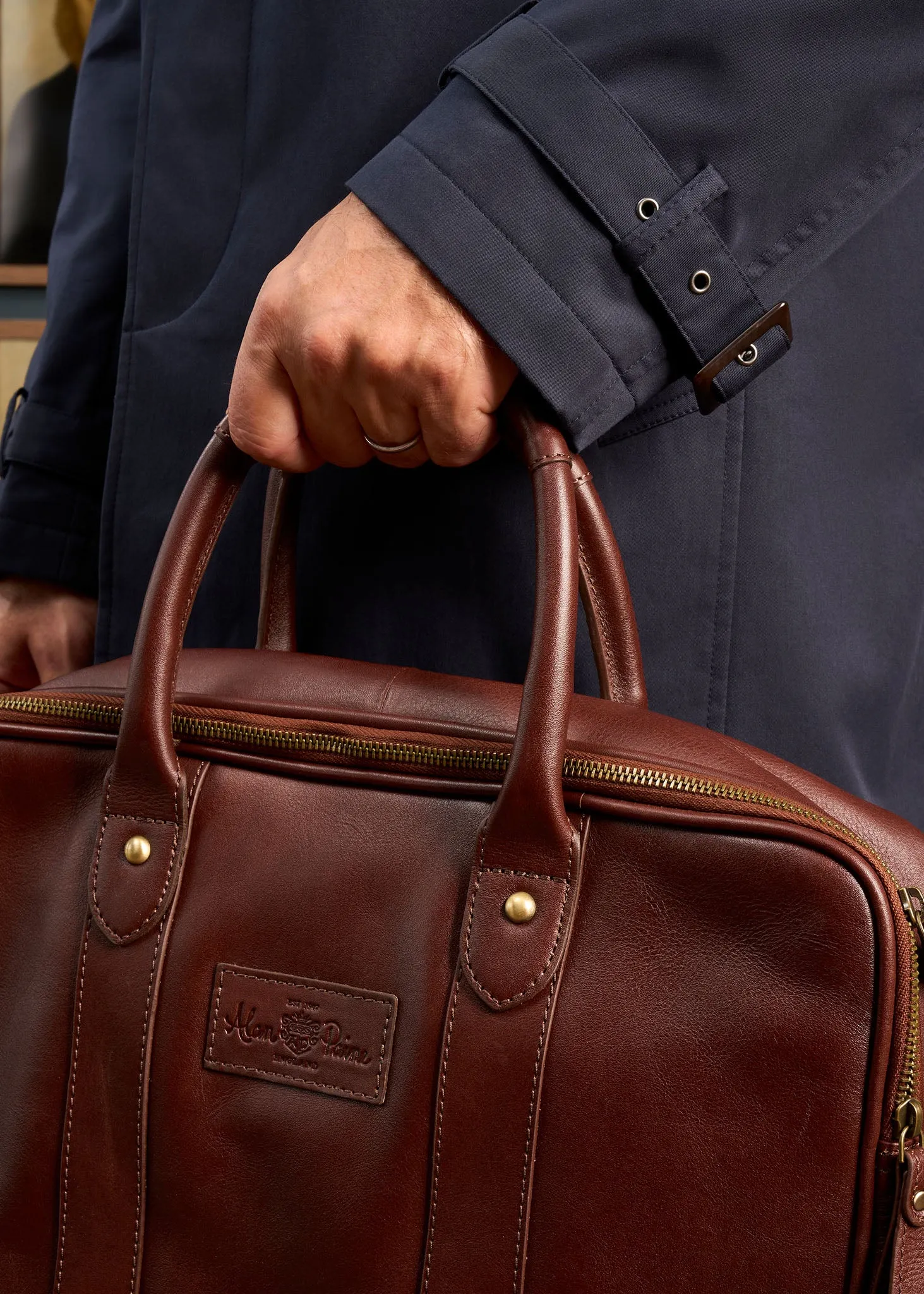 Leather Laptop Bag In Oak sold by Alan Paine product image thumbnail 3
