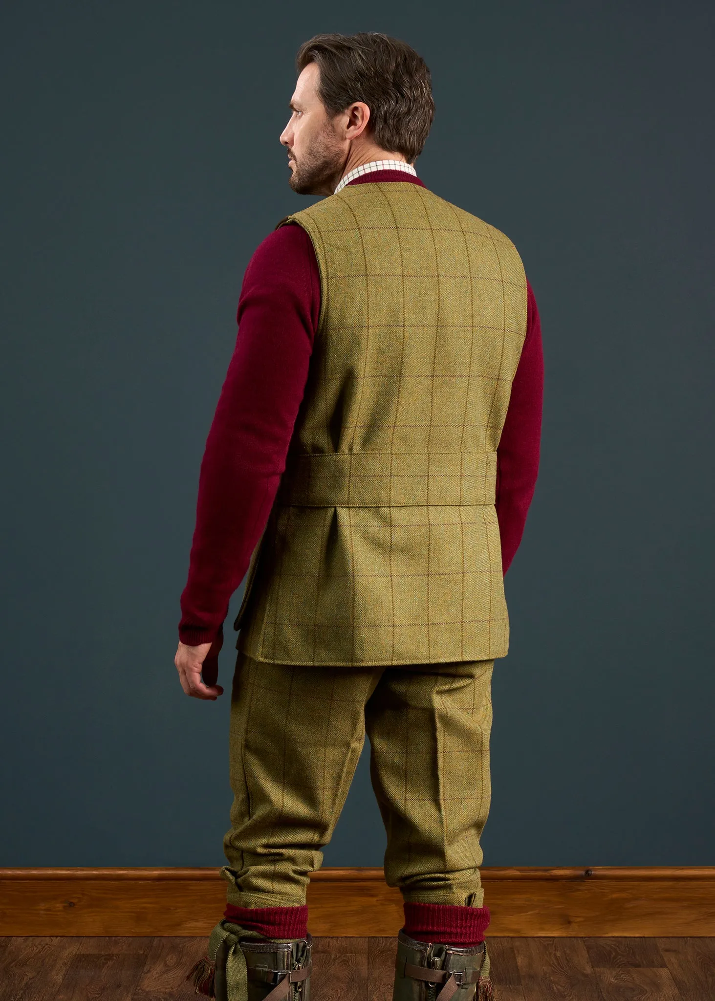 Rutland Men's Tweed Water Repellent Shooting Waistcoat in Lichen - Shooting Fit sold by Alan Paine product image thumbnail 3