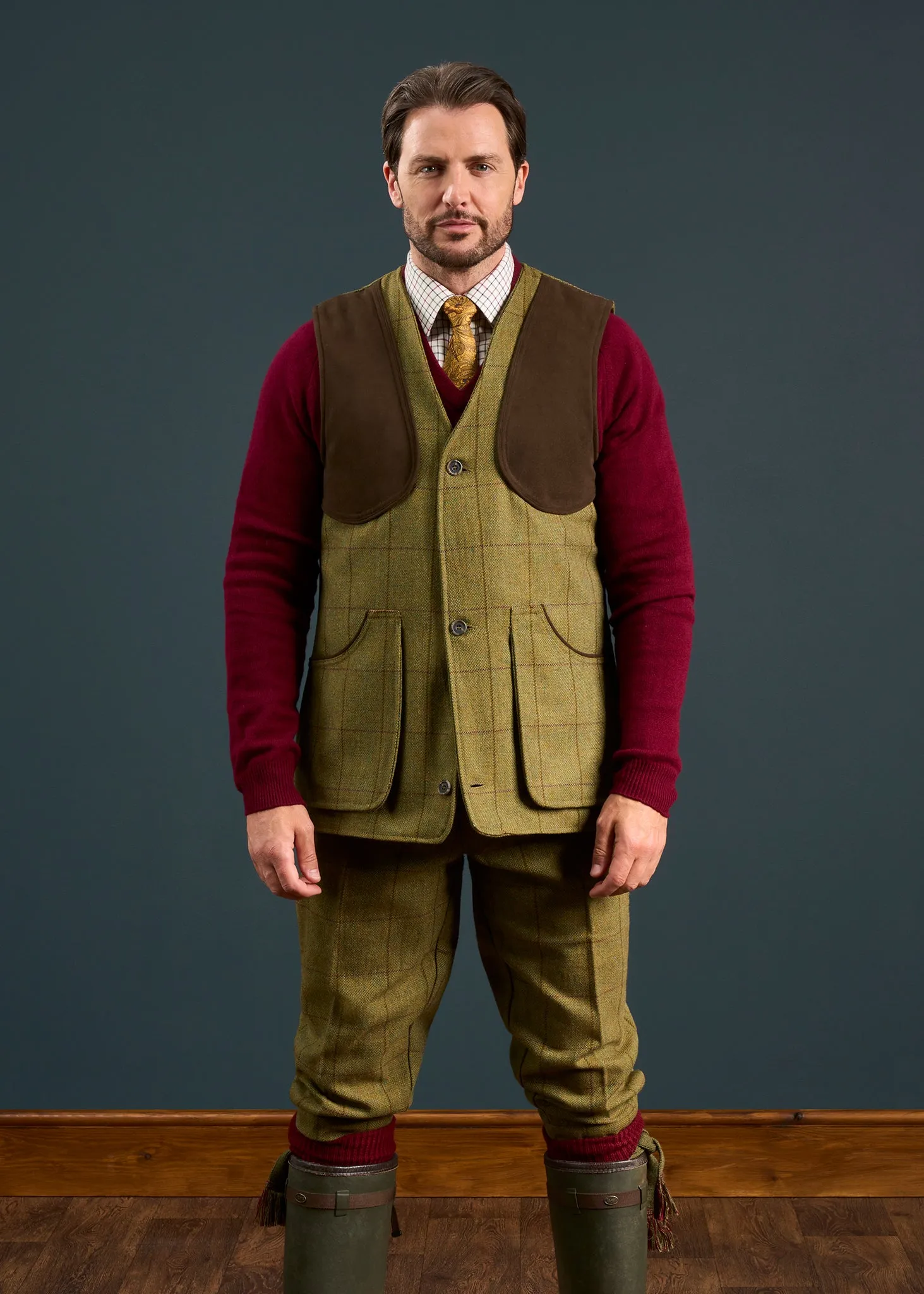 Rutland Men's Tweed Water Repellent Shooting Waistcoat in Lichen - Shooting Fit sold by Alan Paine product image thumbnail 2