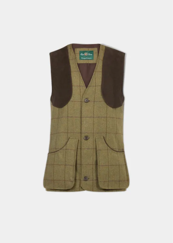 Rutland Men's Tweed Water Repellent Shooting Waistcoat in Lichen - Shooting Fit made by Alan Paine
