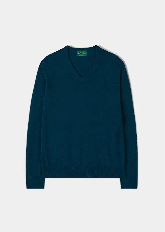 Haddington Cashmere Jumper in Bottle Blue - Regular Fit made by Alan Paine