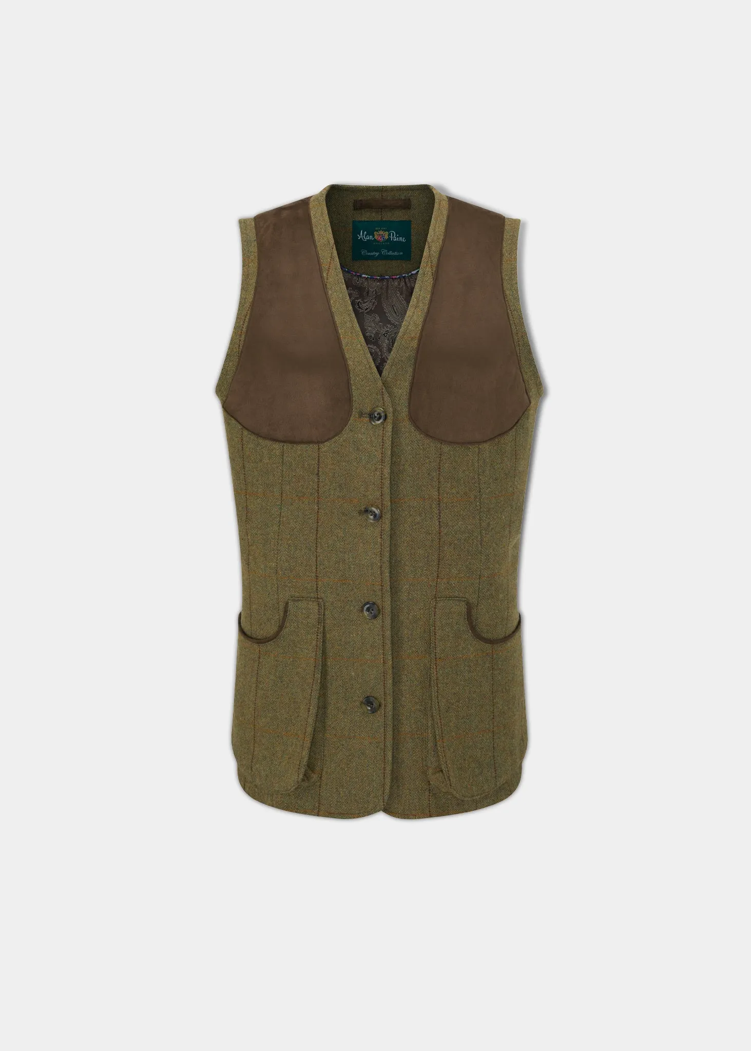 Combrook Ladies Tweed Shooting Waistcoat In Grove - Regular Fit sold by Alan Paine