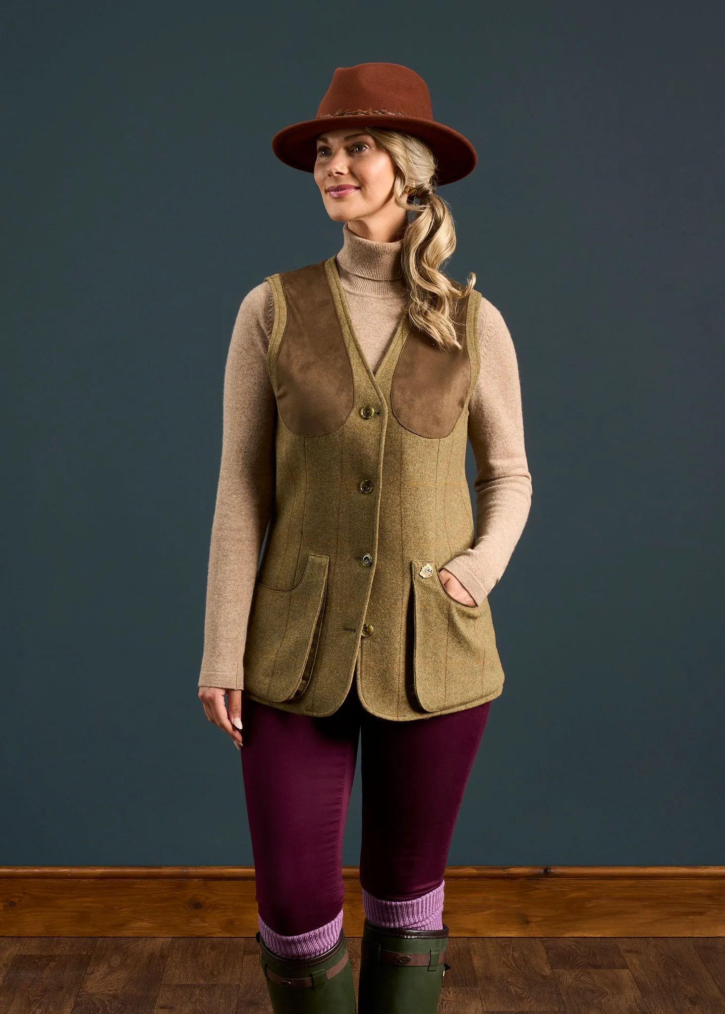 Combrook Ladies Tweed Shooting Waistcoat In Grove - Regular Fit sold by Alan Paine product image thumbnail 2