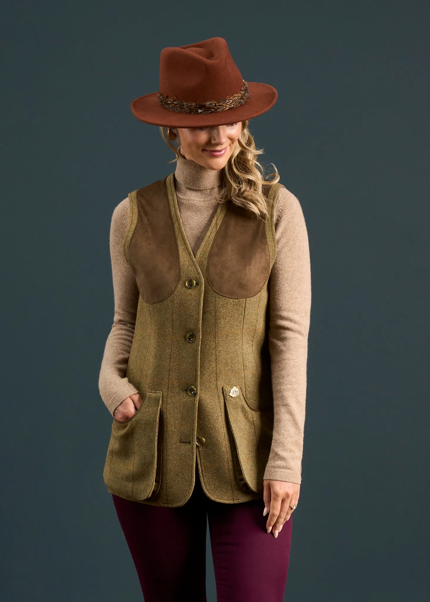 Combrook Ladies Tweed Shooting Waistcoat In Grove - Regular Fit sold by Alan Paine product image thumbnail 3
