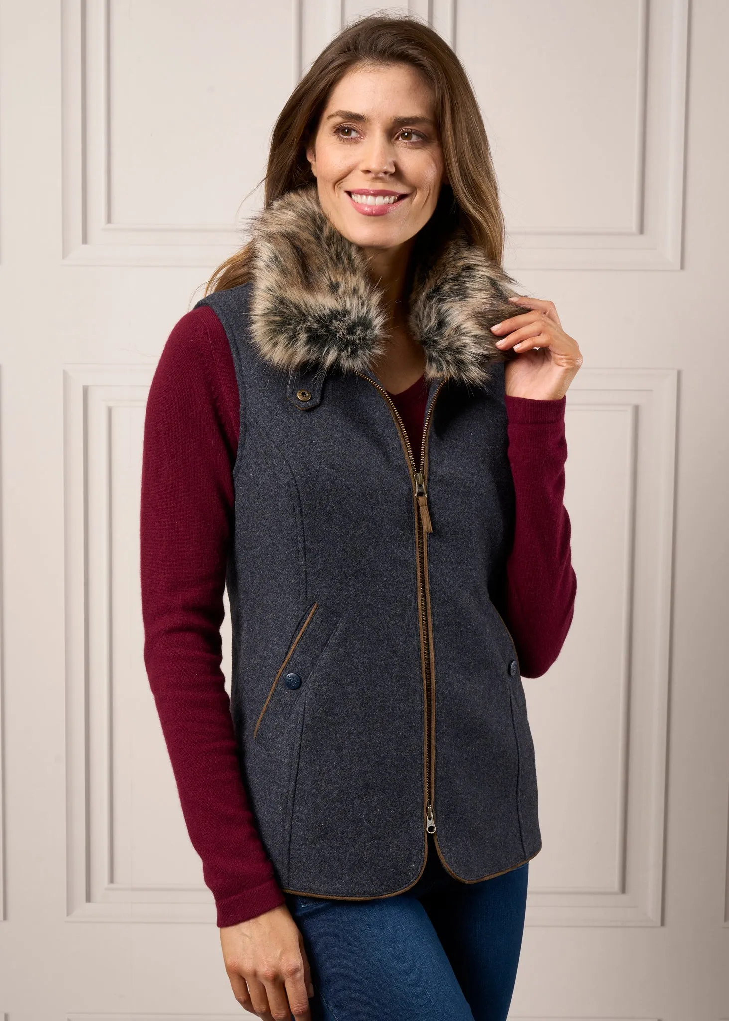 Surrey Ladies Tweed Gilet In Blue sold by Alan Paine product image thumbnail 5