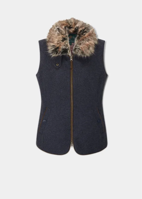 Surrey Ladies Tweed Gilet In Blue made by Alan Paine