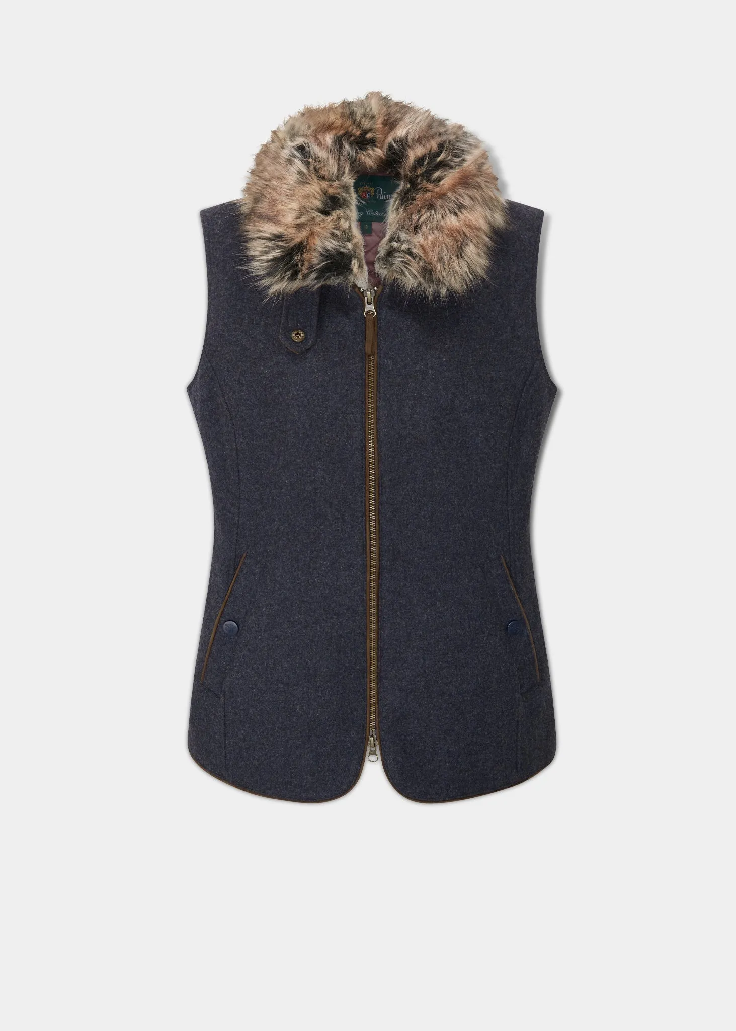 Surrey Ladies Tweed Gilet In Blue sold by Alan Paine