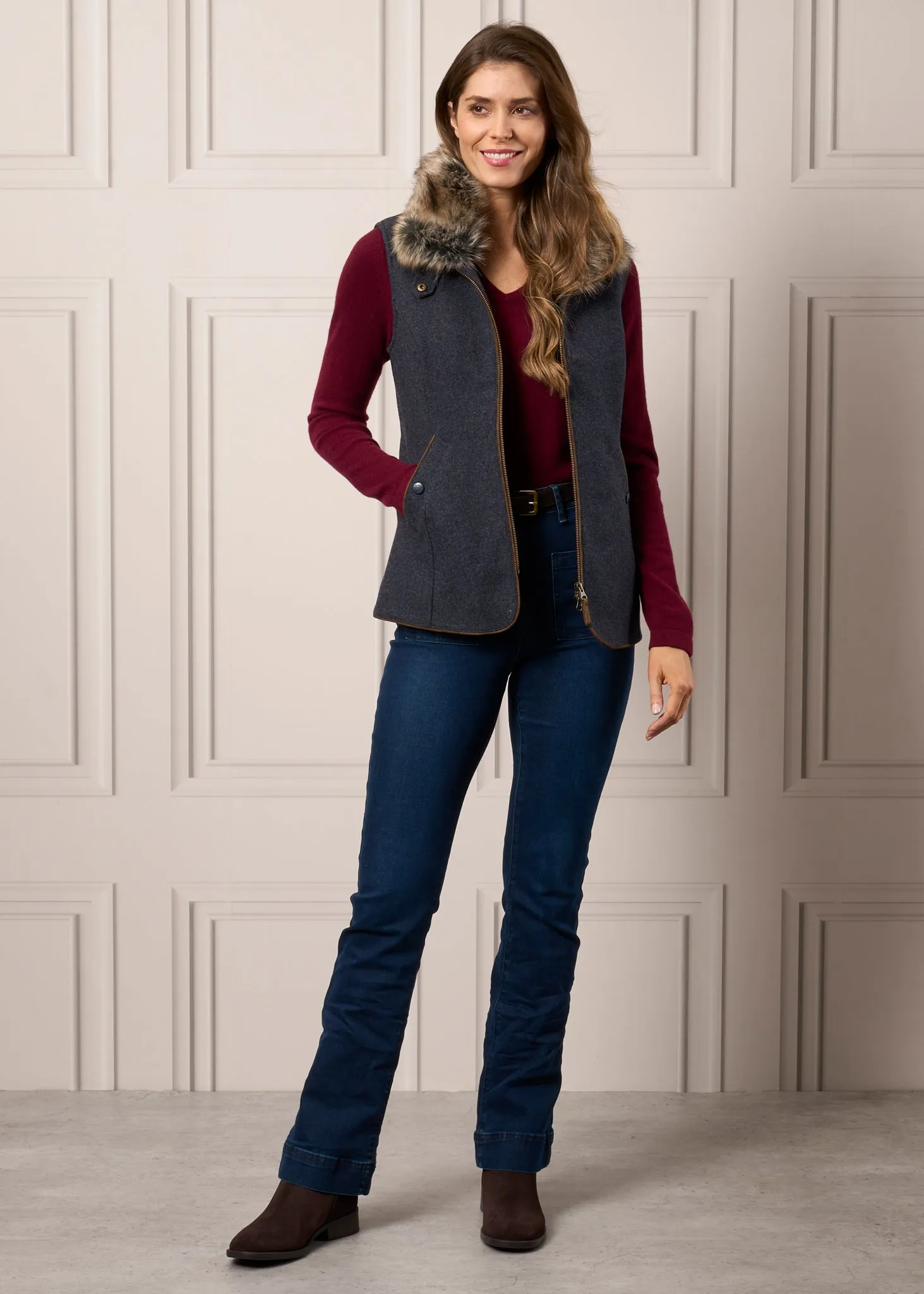 Surrey Ladies Tweed Gilet In Blue sold by Alan Paine product image thumbnail 4
