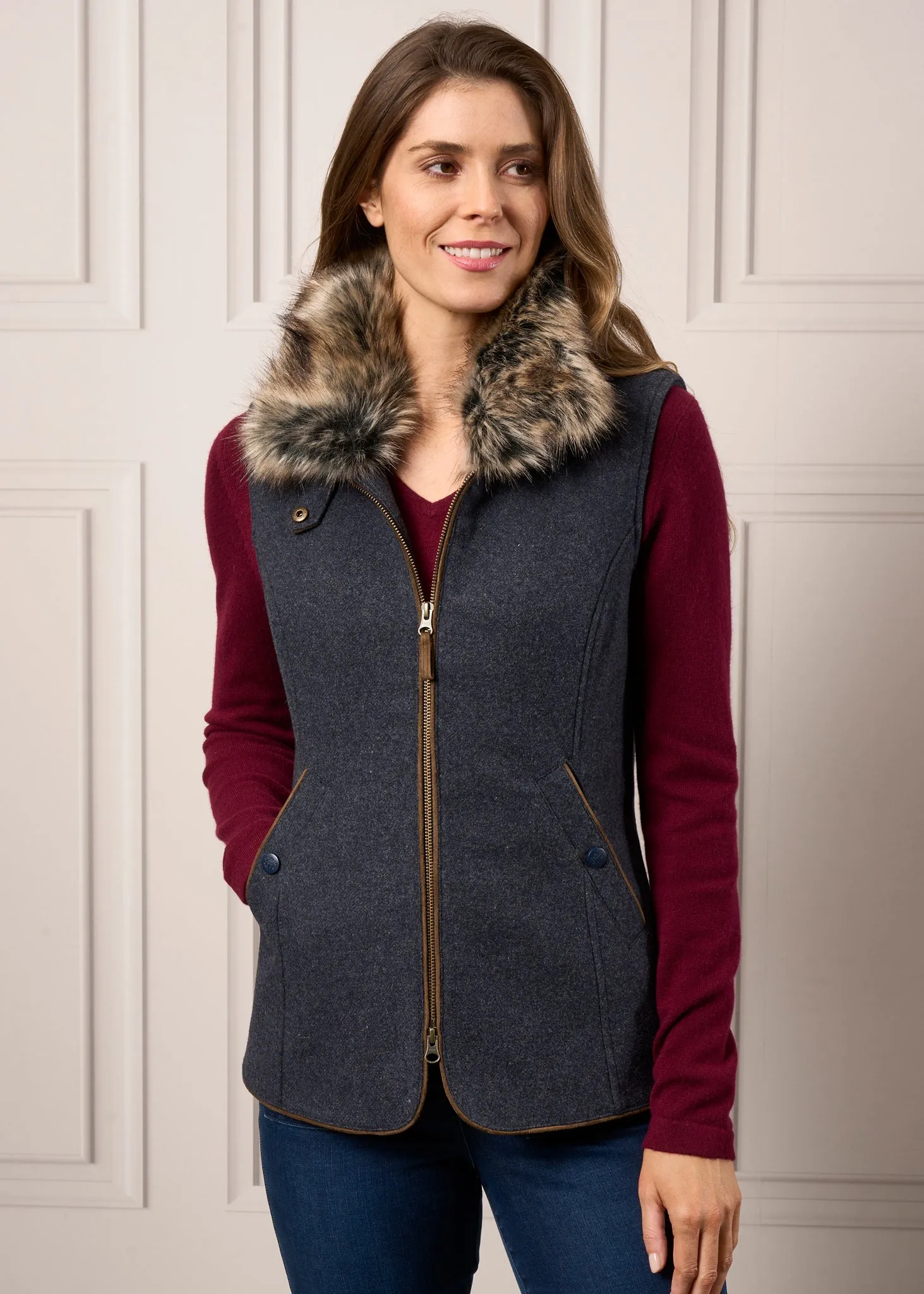 Surrey Ladies Tweed Gilet In Blue sold by Alan Paine product image thumbnail 2