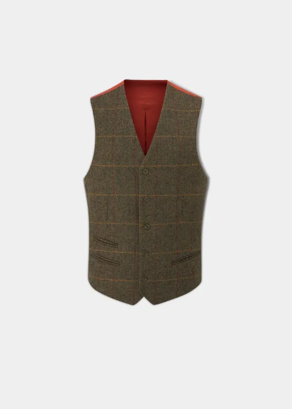 Combrook Men's Tweed Lined-Back Waistcoat In Teak - Regular Fit sold by Alan Paine