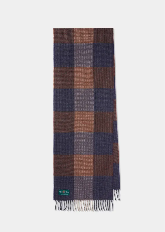 Marrick Block Check Cashmere Scarf In Orange sold by Alan Paine