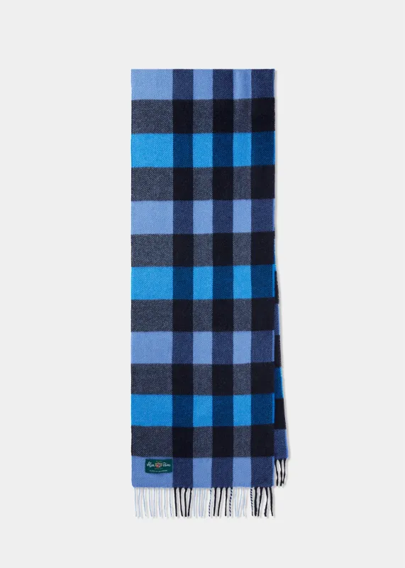 Piperhill Check Cashmere Scarf In Blue sold by Alan Paine