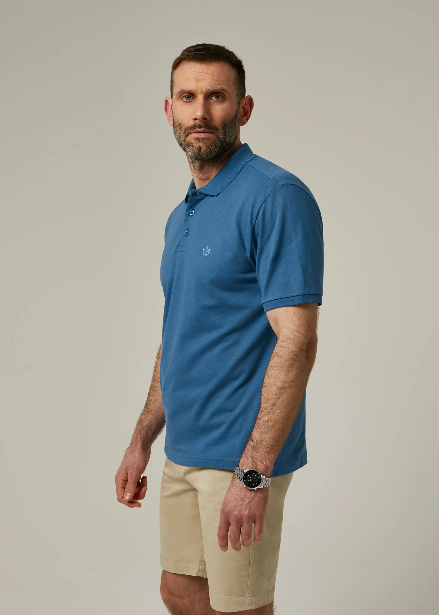 Fritton Pique Polo Shirt In Mid Blue sold by Alan Paine product image thumbnail 3