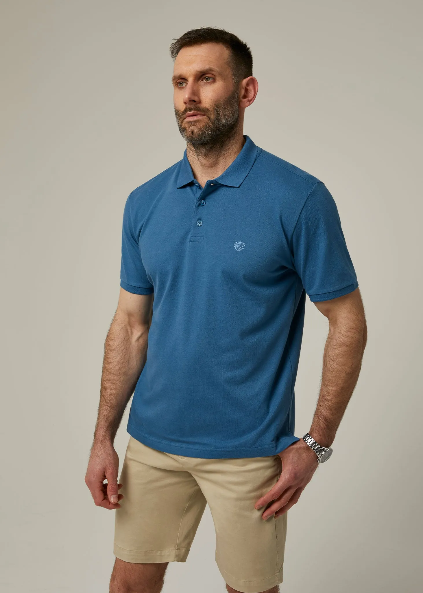 Fritton Pique Polo Shirt In Mid Blue sold by Alan Paine product image thumbnail 2