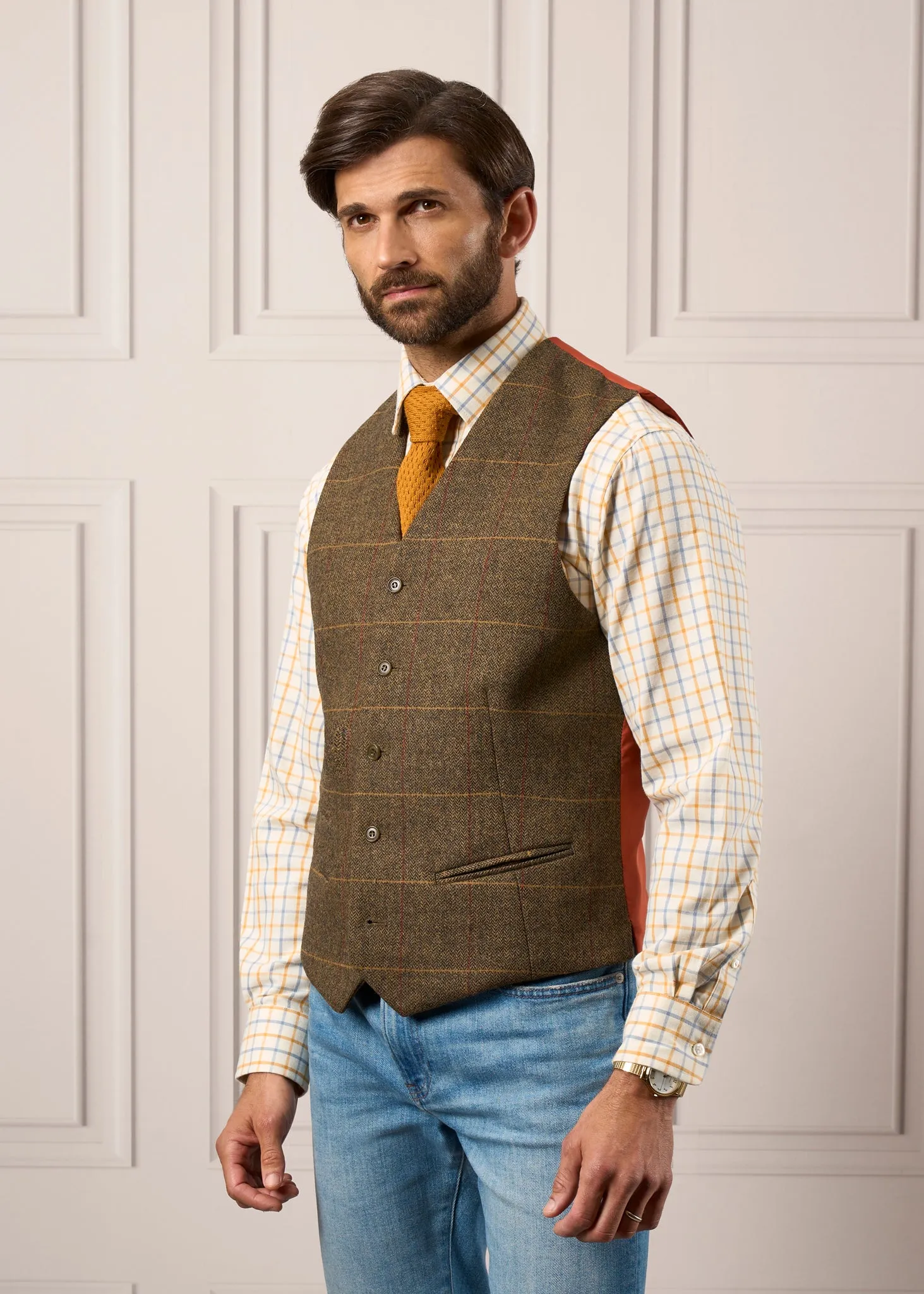 Ilkley Men's Blue and Gold Country Check Shirt - Shooting Fit sold by Alan Paine product image thumbnail 2