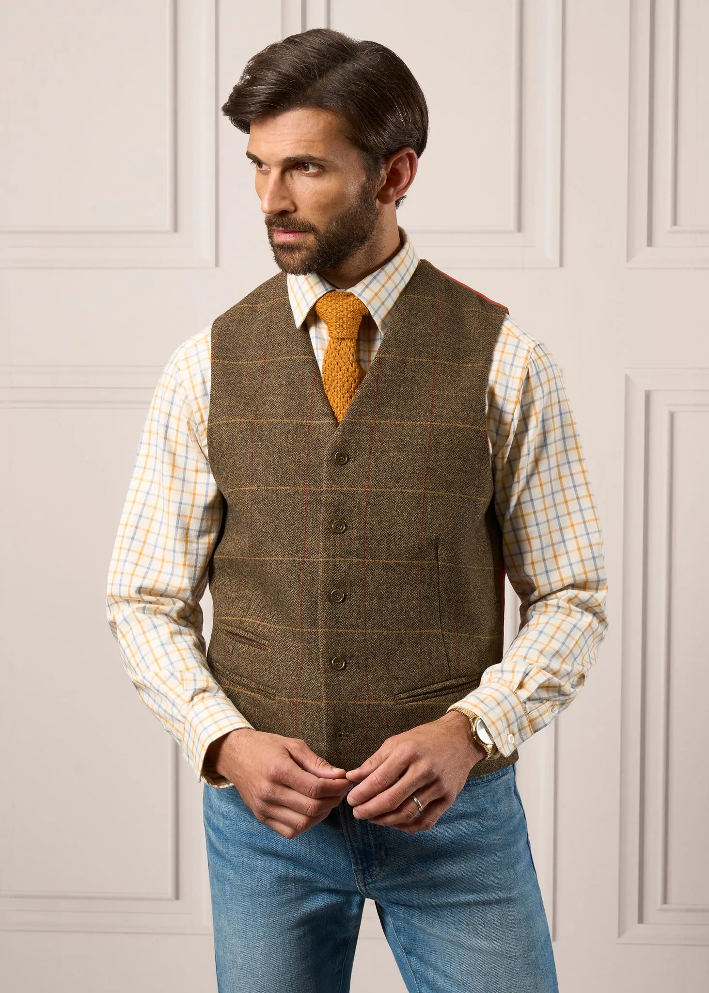 Ilkley Men's Blue and Gold Country Check Shirt - Shooting Fit sold by Alan Paine product image thumbnail 3