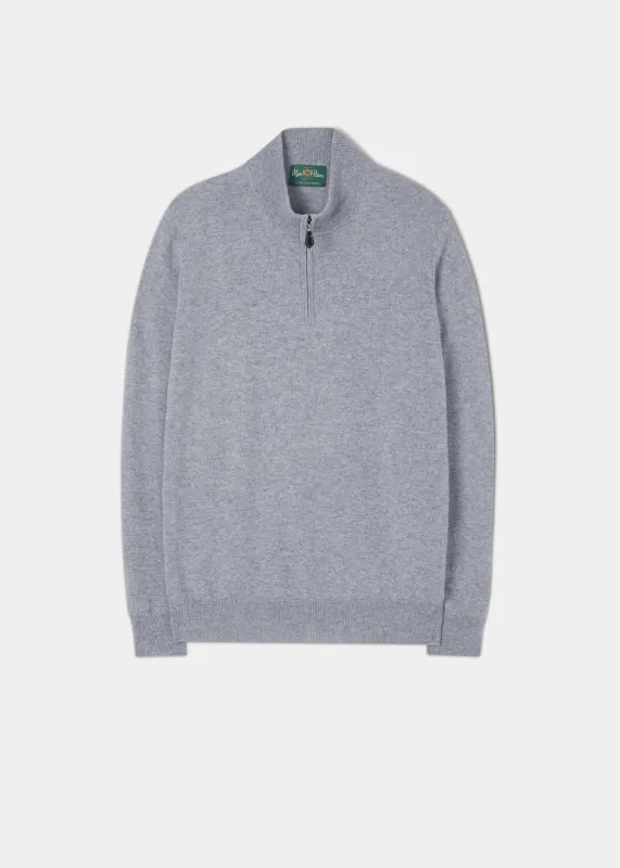 Hanbury Cashmere Zipped Mock Neck Jumper in Light Grey Mix - Regular Fit sold by Alan Paine