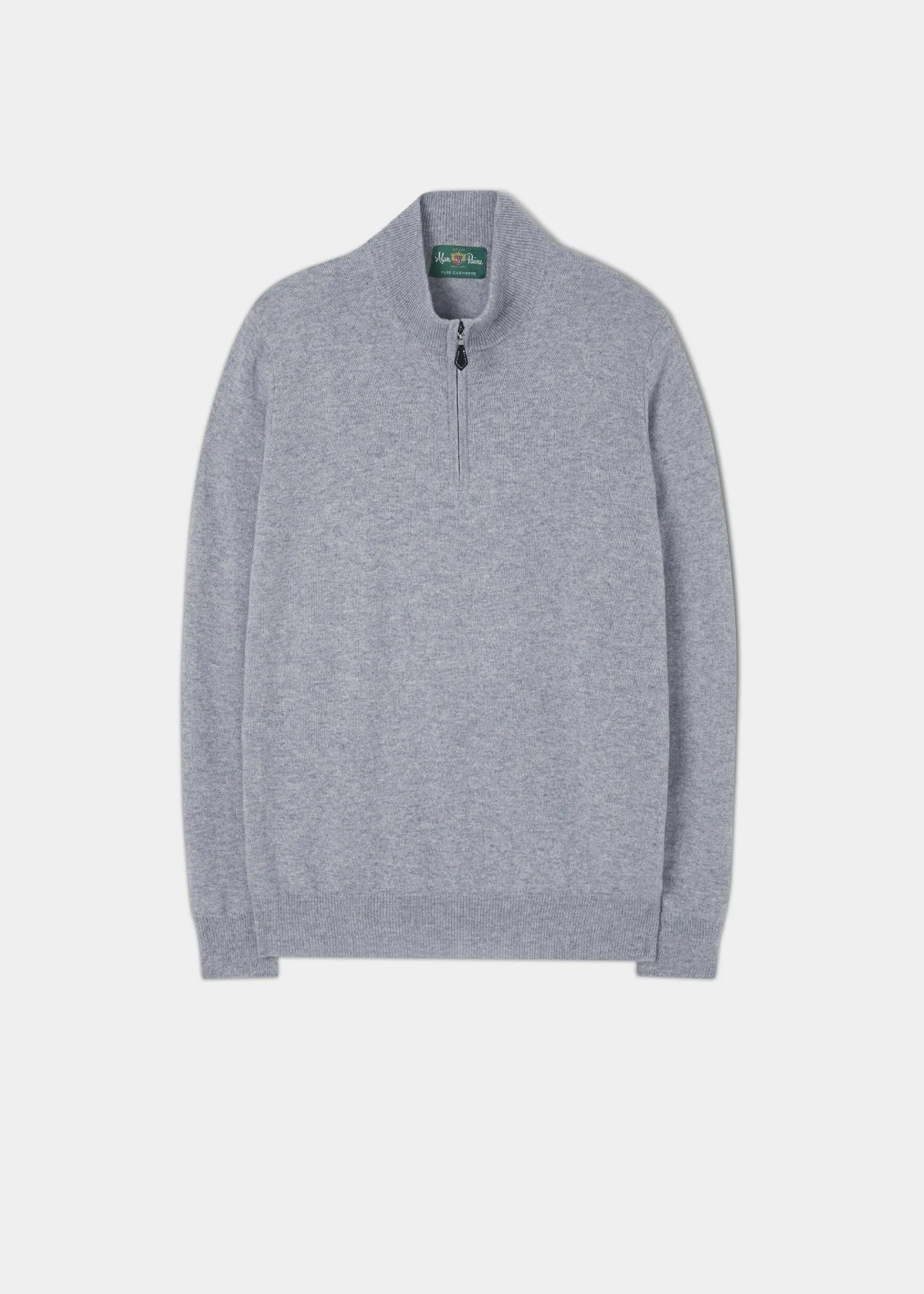 Hanbury Cashmere Zipped Mock Neck Jumper in Light Grey Mix - Regular Fit sold by Alan Paine