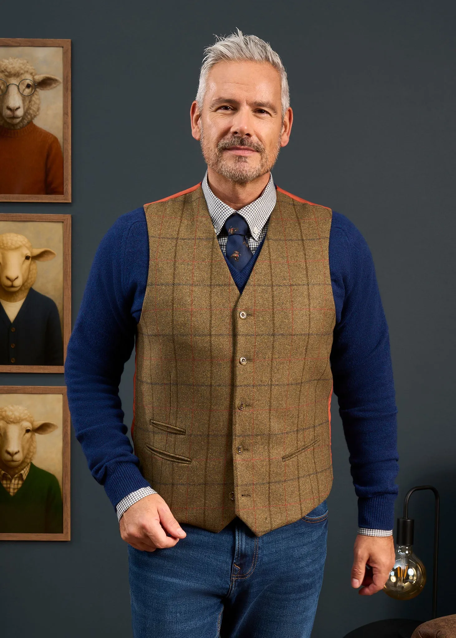 Combrook Men's Tweed Lined-Back Waistcoat In Thyme - Regular Fit sold by Alan Paine product image thumbnail 2