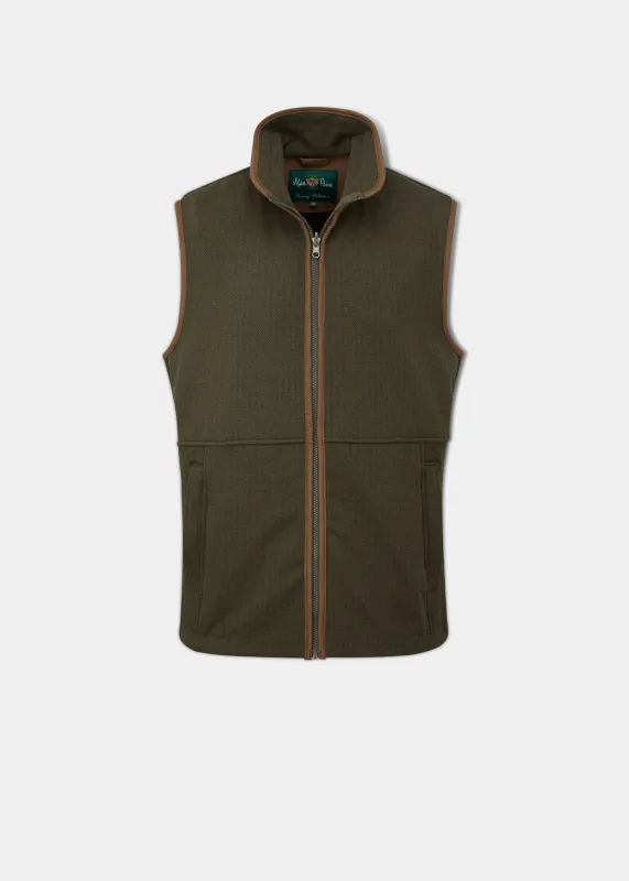 Aylsham Men's Fleece Gilet In Green Herringbone - Regular Fit sold by Alan Paine