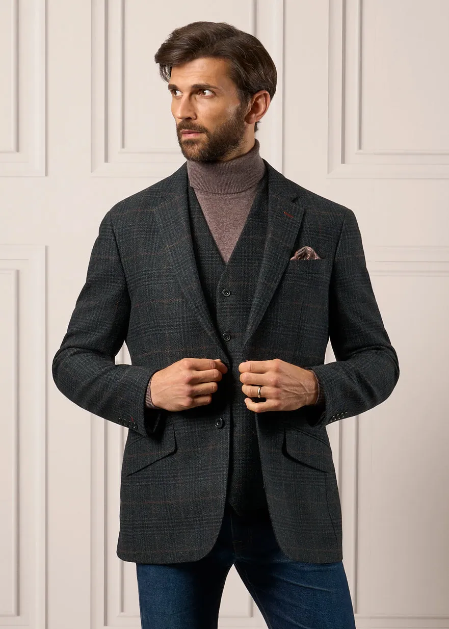 Surrey Men's Tweed Water Repellent Lined Waistcoat in Green Check - Regular Fit sold by Alan Paine product image thumbnail 4