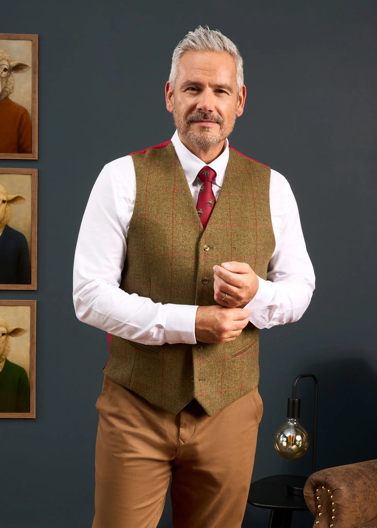 Combrook Men's Tweed Water Repellent Lined-Back Waistcoat in Sage - Regular Fit sold by Alan Paine product image thumbnail 5