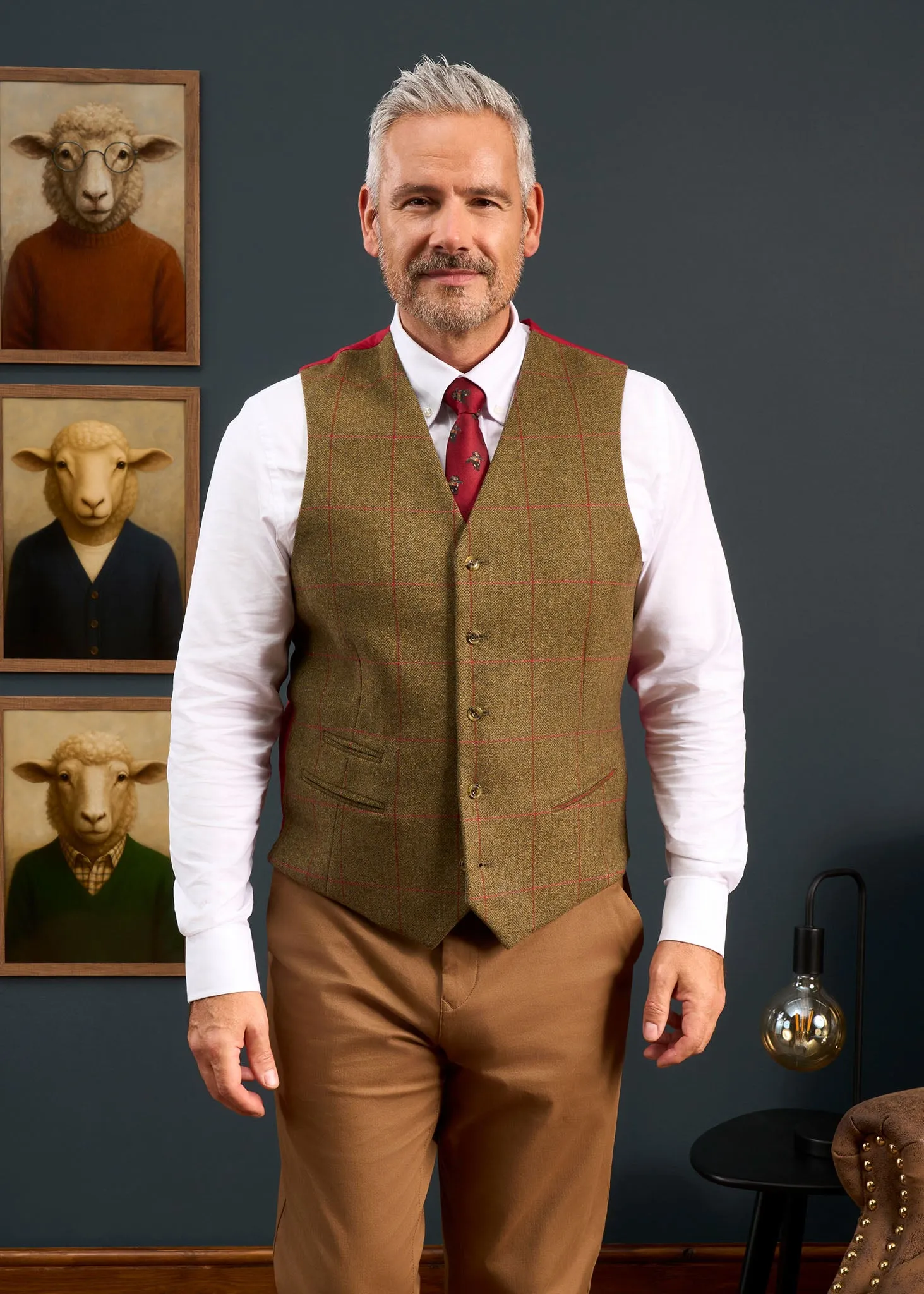 Combrook Men's Tweed Water Repellent Lined-Back Waistcoat in Sage - Regular Fit sold by Alan Paine product image thumbnail 3